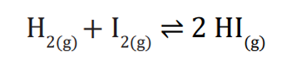 Reação de equilíbrio do gás hidrogênio com o gás iodo para a formação do ácido iodídrico