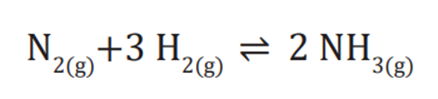Exemplo da reação de equilíbrio do gás nitrogênio com o gás hidrogênio para a formação da amônia