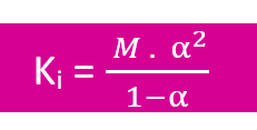 Ki é igual a M vezes alfa ao quadrado sobre um menos alfa