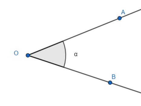Ilustração de um ângulo alfa com pontos A, B e O