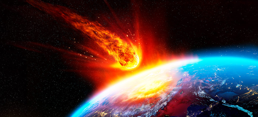 Imagem de cometa prestes a atingir a Terra, representando a teoria cosmogênica, que afirma que a origem da vida veio do espaço através de meteoritos