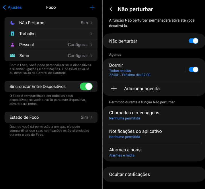 Imagem mostrando o modo não perturbe nos celulares