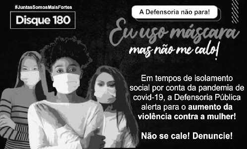 Imagem de texto publicitário referenciando em questão de Português no Enem. No anúncio há quatro mulheres de diferentes etnias usando máscaras faciais e um texto em português sobre a violência contra a mulher e um número para disque-denúncia.