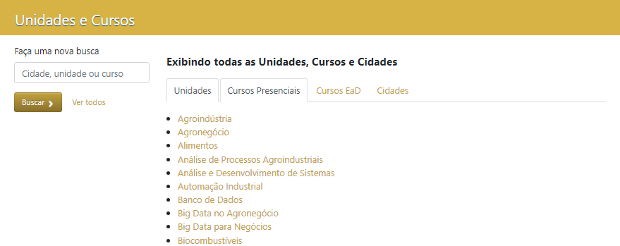 Captura de tela do buscador de cursos e unidades da Fatec