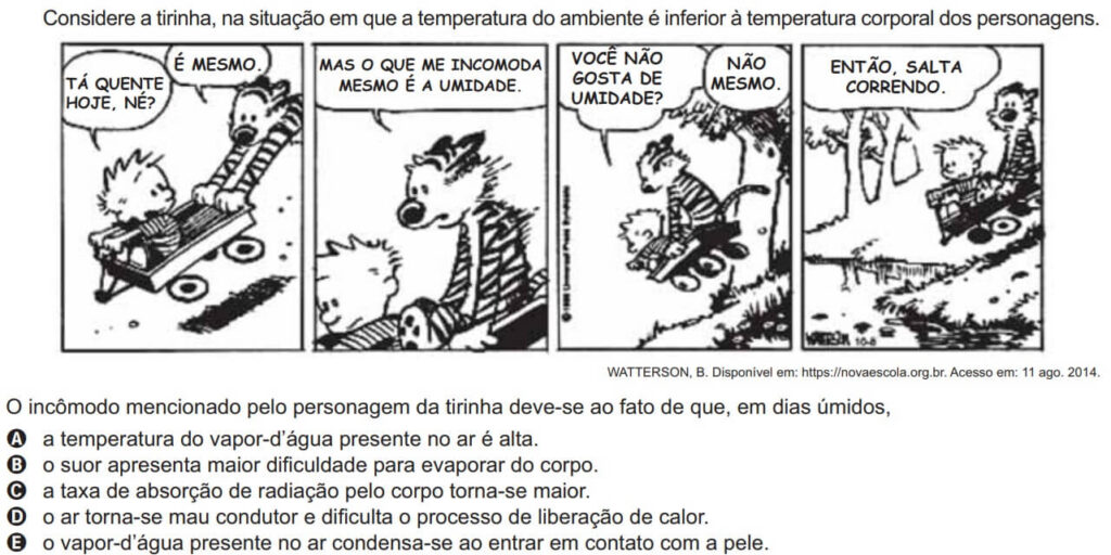 Questão do Enem sobre o que é sensação térmica