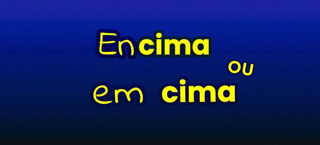Imagem com fundo azul escrito encima ou em cima em amarelo