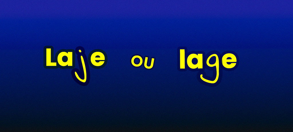 Imagem com fundo azul escuro com palavras laje ou lage escritas em amarelo