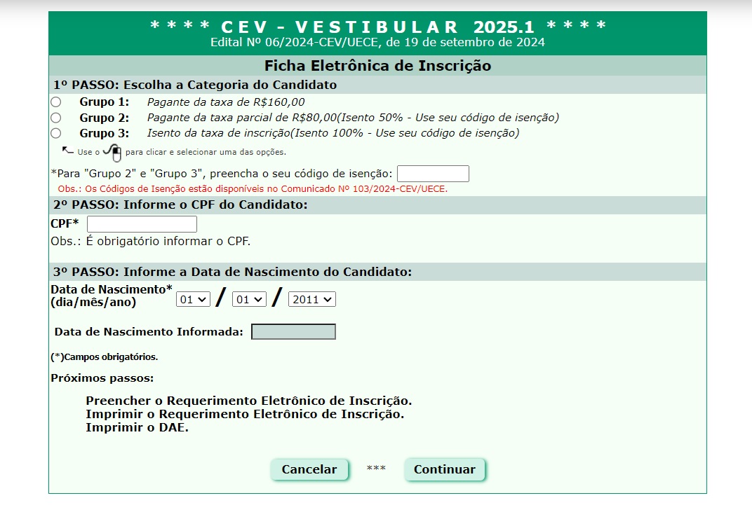 print inscrição uece 2025