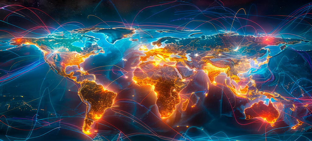 Imagem de mapa mundi com setas indicando movimento da geopolítica do enem