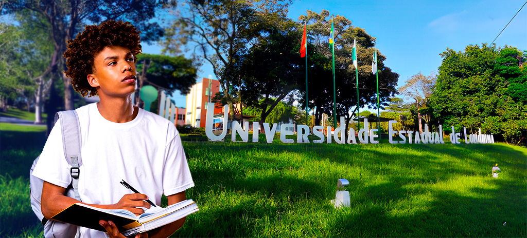 estudante em frente à universidade estadual de londrina