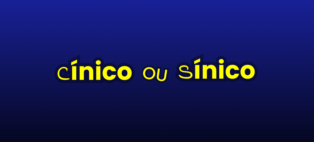 Cínico ou sínico escrito em letras amarelas em um fundo azul escuro
