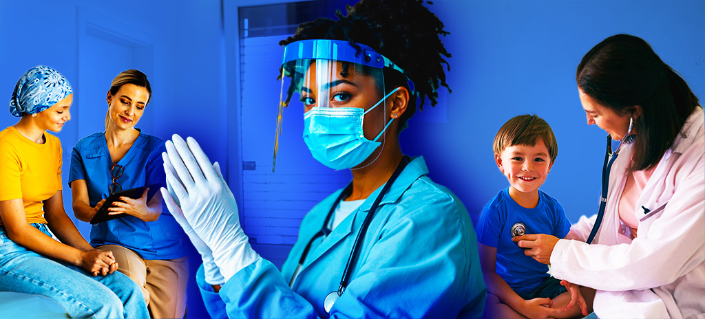 montagem mostra profissionais da medicina