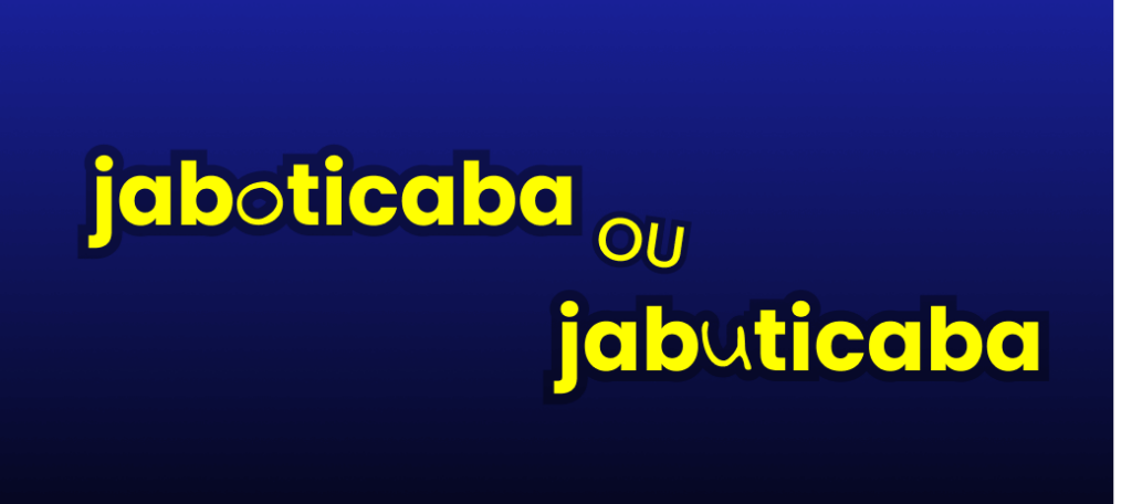 Palavras jaboticaba ou jabuticaba escritas em amarelo em fundo azul escuro