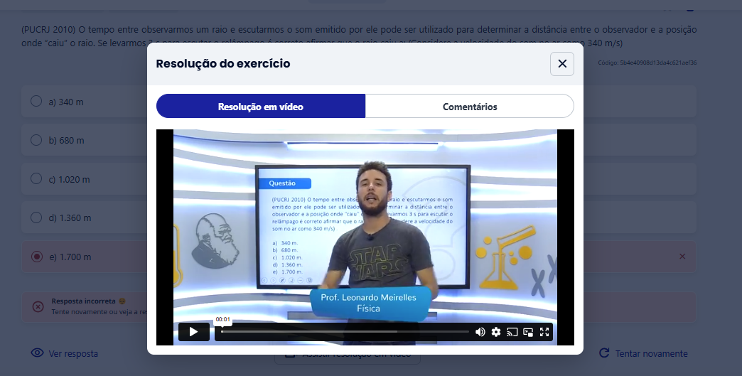 Correção de exercício da plataforma Aprova Total sobre Cinemática