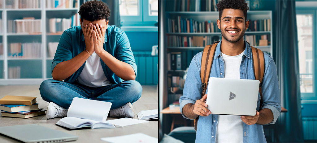 aluno em situações de diferentes: sem concentração e concentrado