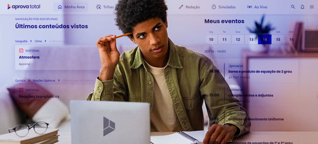 estudante pensativo sobre interface da plataforma