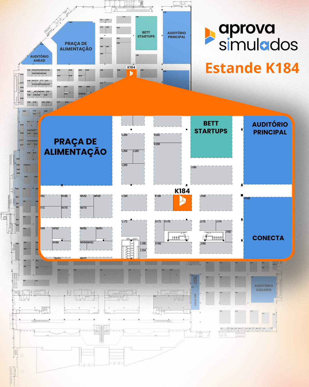 mapa com localização do estande aprova simulados na bett brasil