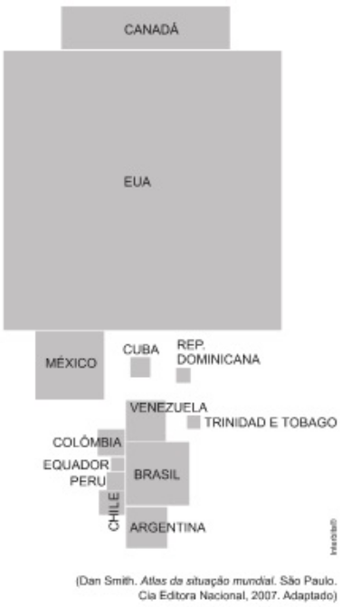 Anamorfose representando a emissão de CO² na atmosfera por país nas Américas.
