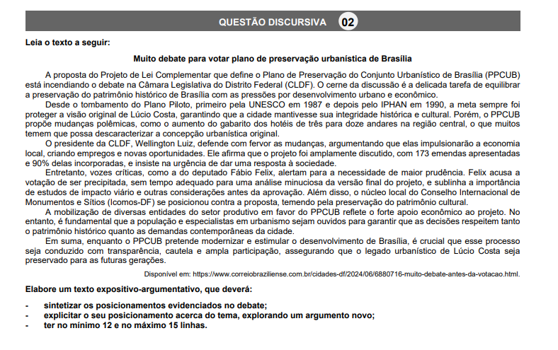 Exemplo da Prova de Compreensão e Produção de Textos 2025