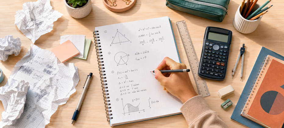 caderno mostrando alguém estudando fórmulas matemáticas