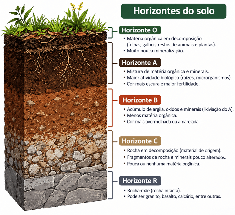 Montagem com horizontes do solo