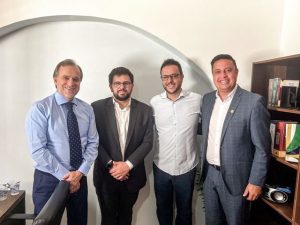 Chefe de gabinete pessoal do Presidente Lula, Marco Aurélio, com o líder de governo, Vereador Willian, prefeito de Sumaré Luiz Dalben e deputado estadual Dirceu Dalben.