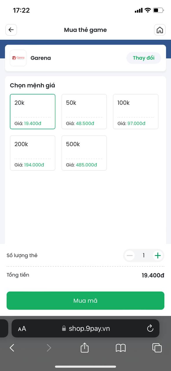mua thẻ game garena