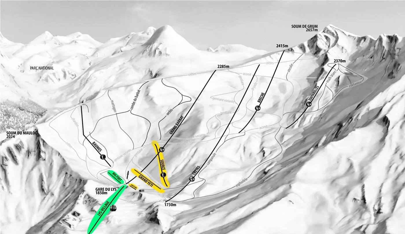 Plan des pistes débutant Cauterets