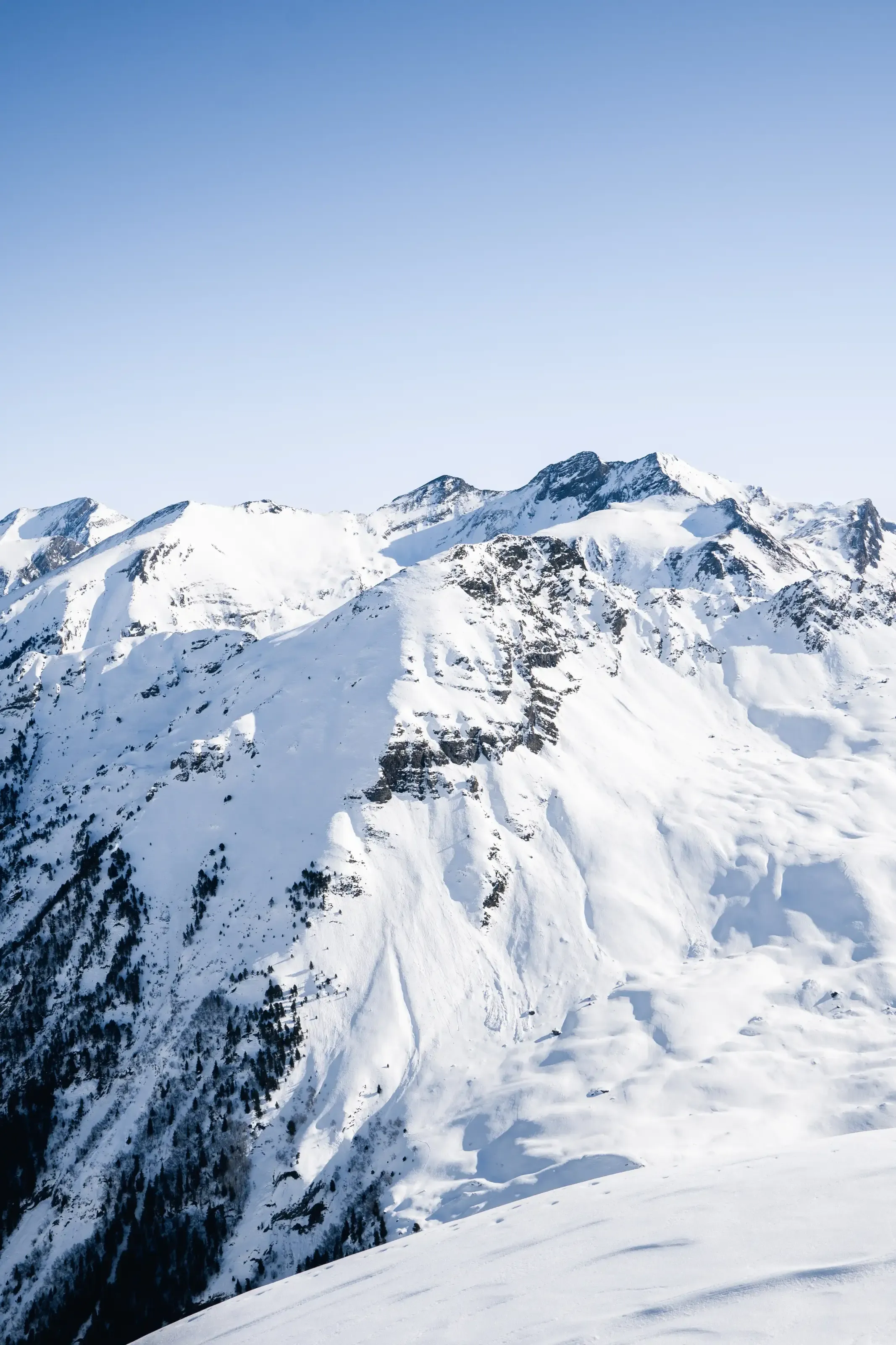 Les sommets de Piau Engaly enneigés.