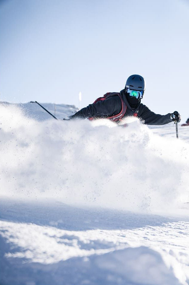 Skier in the powder on the snowy slopes of Piau Engaly