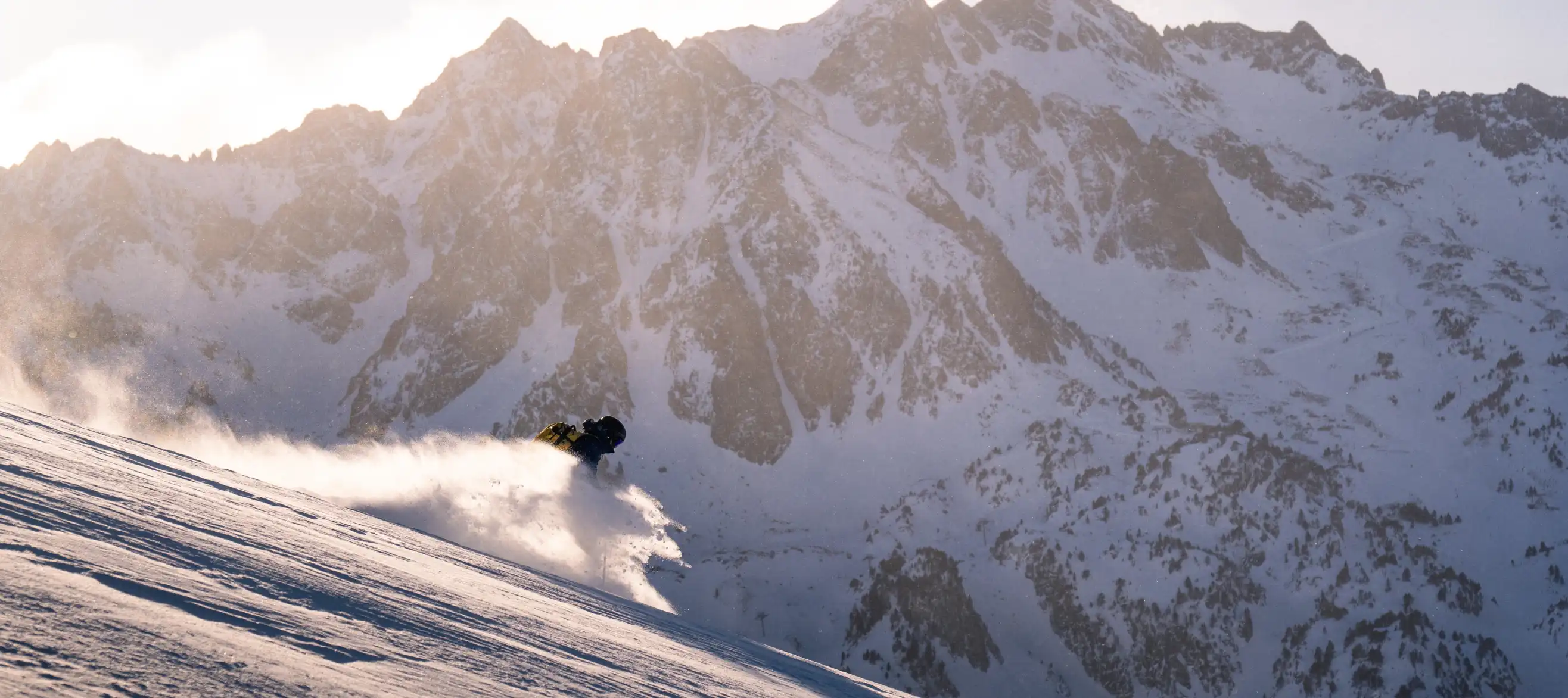 Freeride skier in profile descending the Pic du Midi