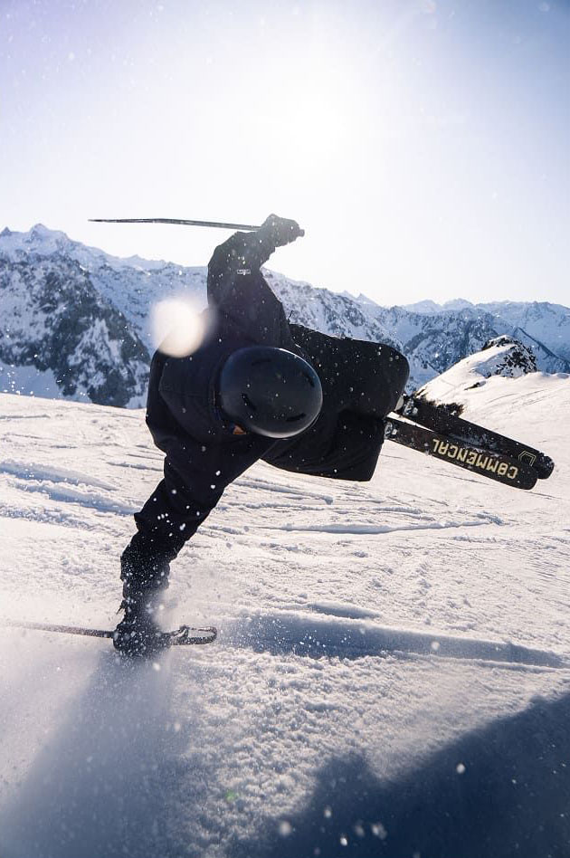 Skier performing a trick on the snowy slopes of the Grand Tourmalet (Barèges-la Mongie)