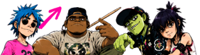 Integrantes de Gorillaz asomándose sobre la noticia