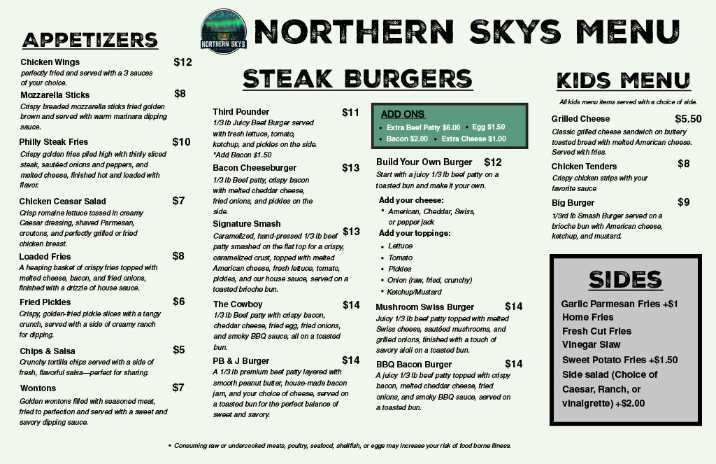 Restaurant menu page 1
