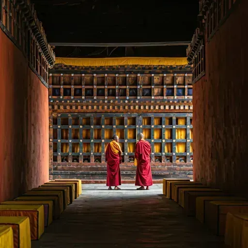 Bhutanese monks in a monastery