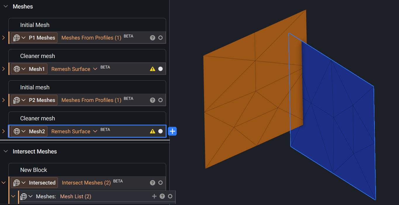 Two separate meshes before they are intersected