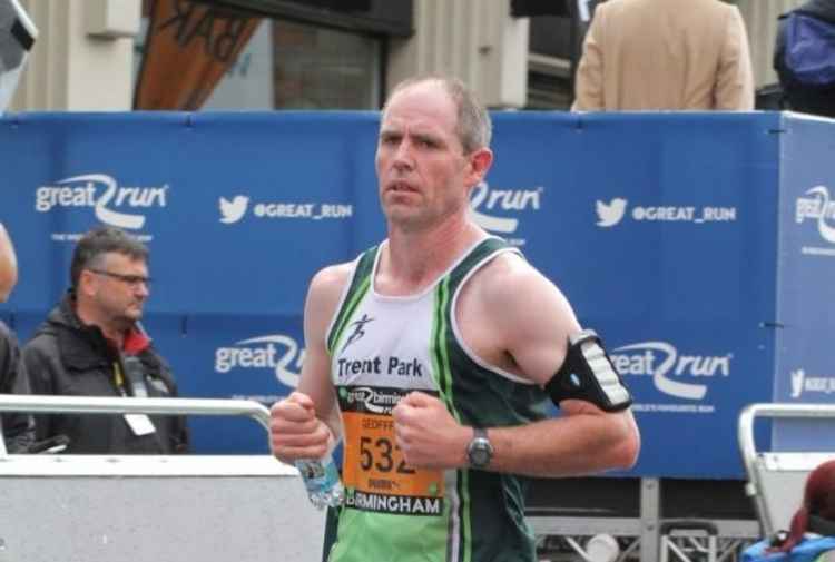 Geoffrey at Birmingham Half Marathon during his heart attack