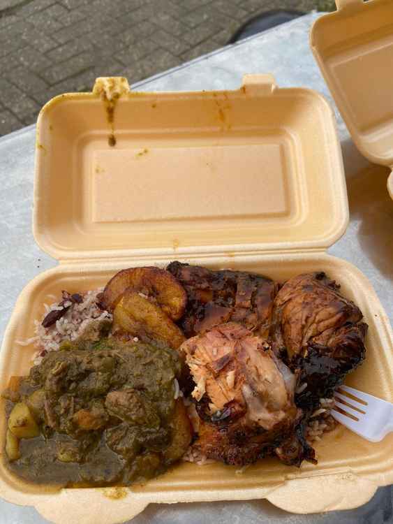 Jerk chicken and curry goat
