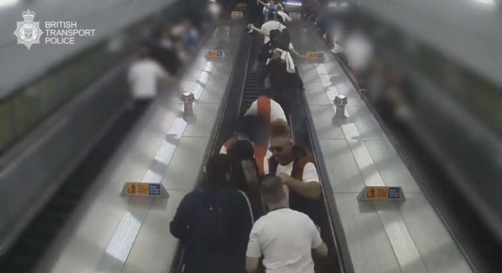 The victim was punched down an Underground escalator and racially abused before the Euro 2020 final (Image: British Transport Police)