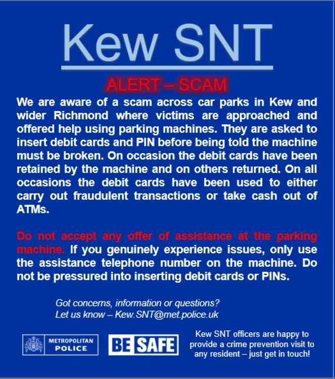 Scam warning posted by Kew Police