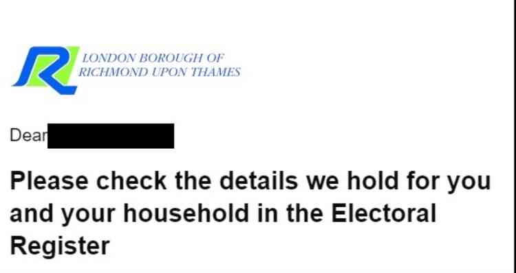 What an email from the council's electoral services department looks like