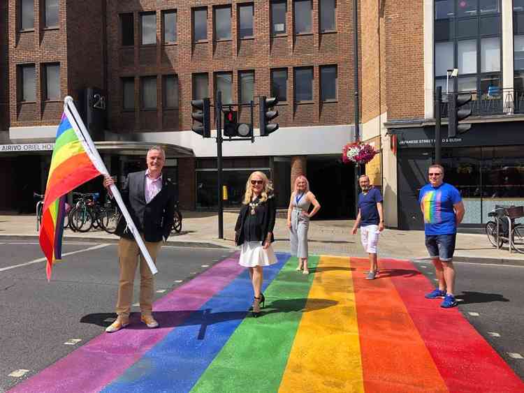 A rainbow crossing in support of LGBT rights