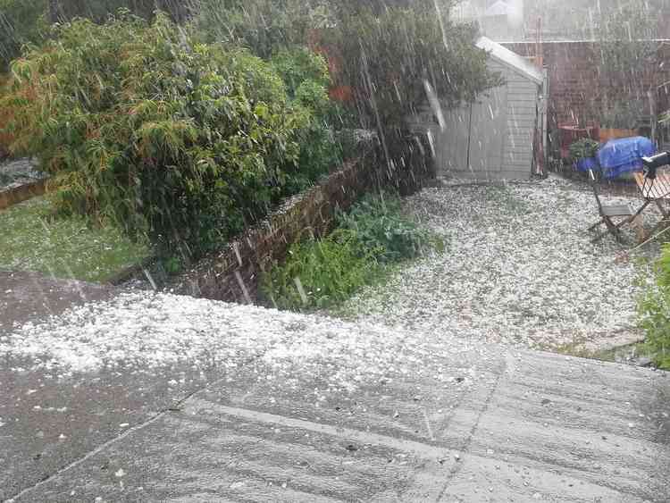 Huge hail stones falling from the sky