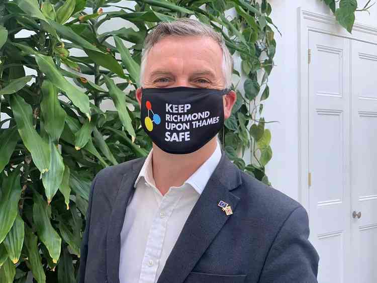 Richmond Council leader Cllr Gareth Roberts wearing his face mask