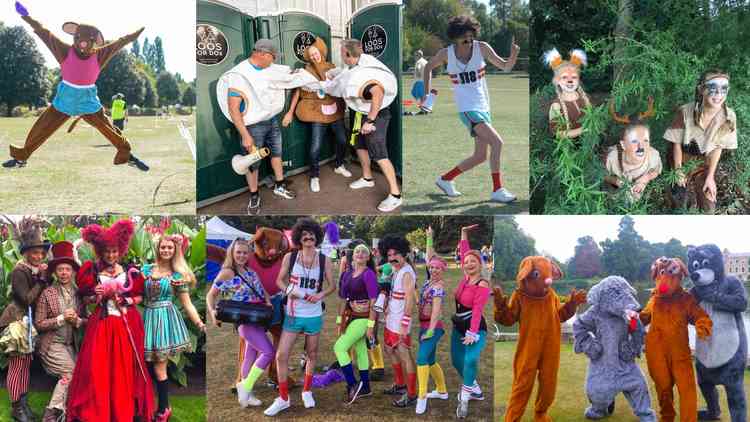 Montage of runners in fancy dress and mascots