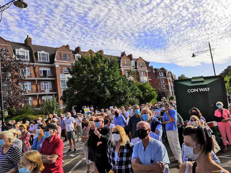 Hundreds of face masked-protesters turned out last week. Photo by Stephen Howie