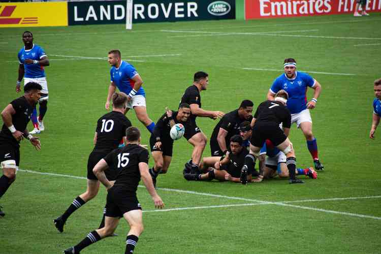 New Zealand in action at the World Cup. The Barbarians are made up of players from various nations