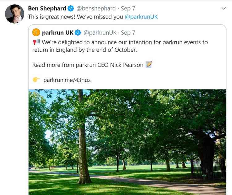 Ben Shephard welcomes return of parkrun