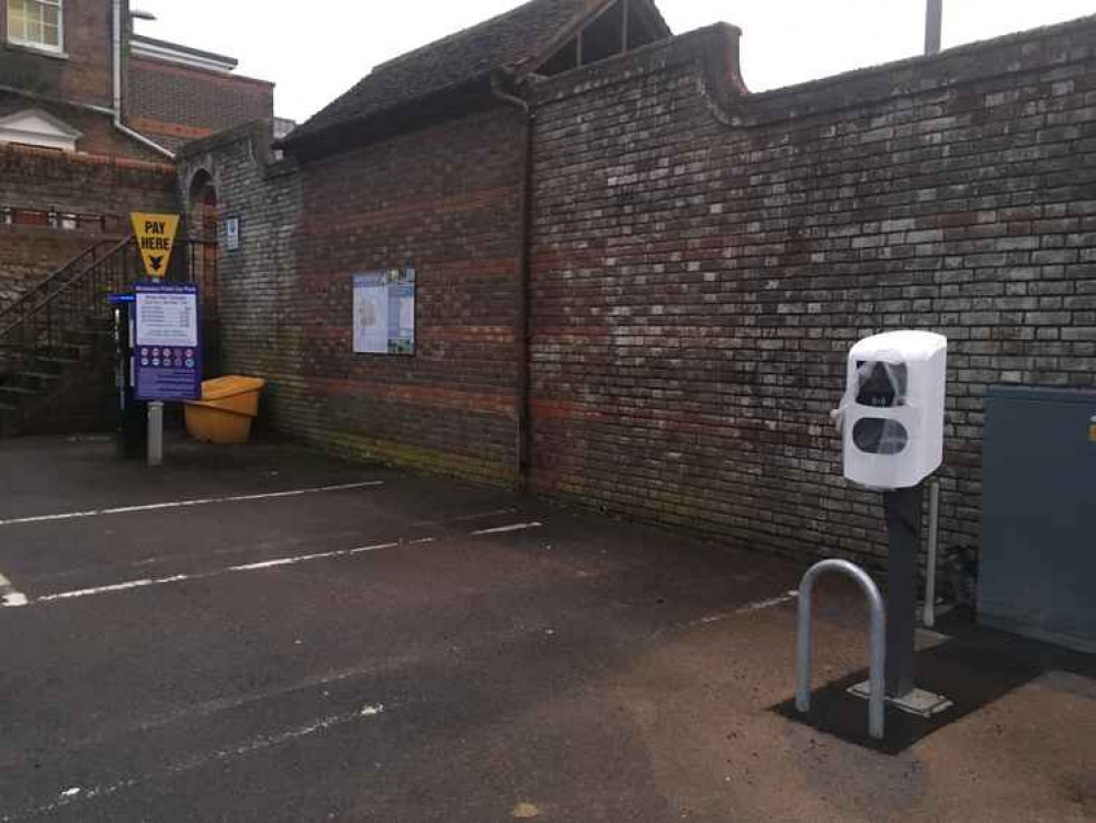 The electric charging point in Wollaston Field car park