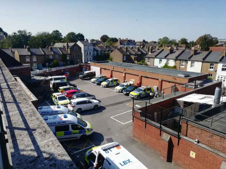 Police cars parked and ready to be deployed